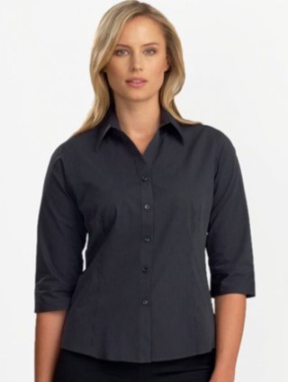 Ladies Semi – Fitted 3/4 Sleeve Shirt:Charcoal Dark Stripe