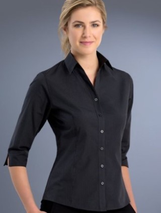 Ladies Slim Fit ¾ Sleeve Shirt:Charcoal Dark Stripe