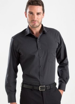 Mens Semi – Tailored Long Sleeve Shirt:Charcoal Dark Stripe