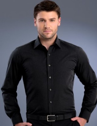 Mens Slim Fit Long Sleeve Shirt:Charcoal Dark Stripe